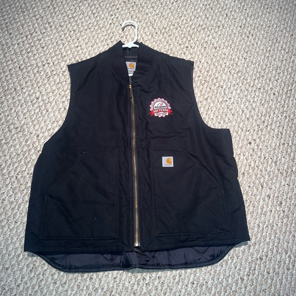 Carhartt Men's Black Work Vest - Zip Front with company logo